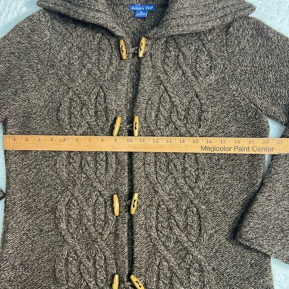 Eagle’s Eye Wool brown cable knit sweater jackets with wooden button closure M - Picture 5 of 7